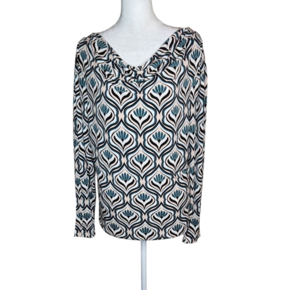 NEW Ann Taylor Factory Drape Neck Tile Print Top Size Large